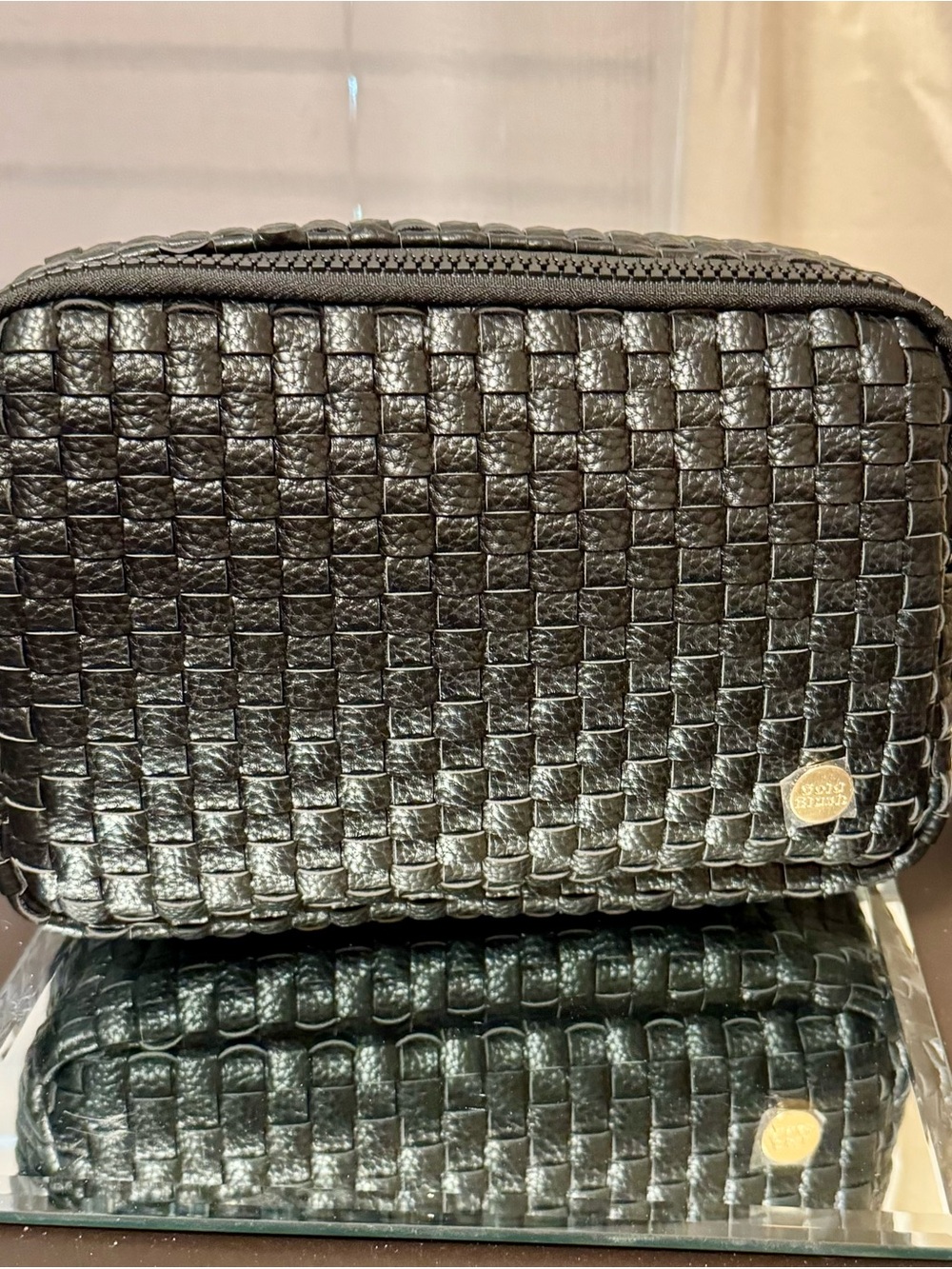 Gold Blush Black Woven Crossbody Bestie Bag  BNWT